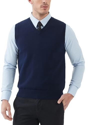 Kallspin Uomo Cotone Senza Maniche Maglie con Scollo a V Gilet in Maglia Pullover dal Taglio Rilassato