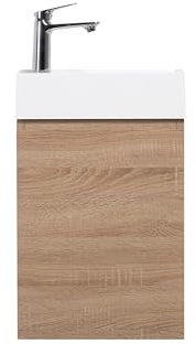 Waschtisch mit Unterschrank 40 cm Waschbecken Bad Gäste WC Hängend Waschtischunterschrank Waschbecken mit 1 Tür, Badezimmermöbel Badmöbel (Helle Eiche, H-63)