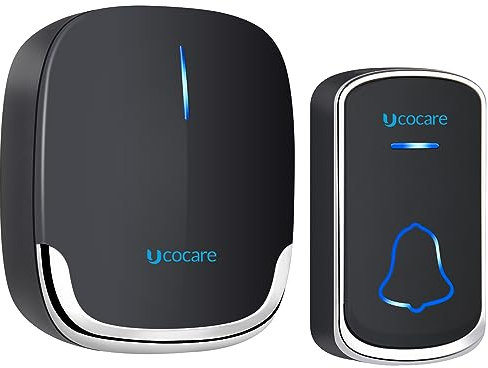 Wireless Doorbell, UCOCARE Door Bell Wireless Cordless Plug in with 58 Melodies & Mute Mode, Wireless Door Bell with 1300ft/400m Ultra-Long Connection Range, 5 Volume Levels, LED Blue