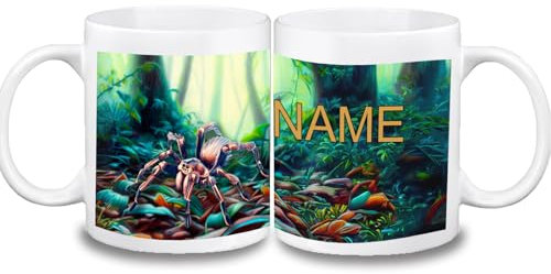 Kinder Tasse mit Name/Farbwahl Tasse + Schriftwahl für Name + Keramik oder Kunststoff (Spinne)