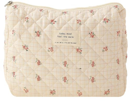 GETBSTOOP Damen-Make-up-Tasche, gesteppt, Bedruckte Baumwolle, gesteppt, Kosmetiktasche, großes Fassungsvermögen, Reißverschluss, Mädchen-Clutch for den täglichen Gebrauch