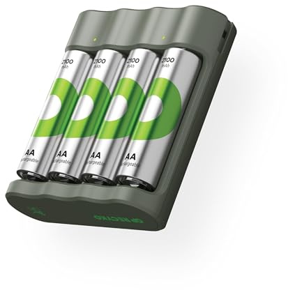 GP ReCyko Chargeur de Piles USB AA AAA avec 4 Piles Rechargeables AA 2100 mAh NiMH 1,2 V