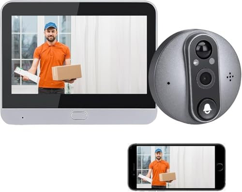 EagerMinds Visiophone, 4.3 Pouces Vidéo Interphone Visiophone Portier sans Fil, 080P WiFi Judas de Porte Camera Surveillance, Détection Humaine, Audio Bidirectionnel, La Fonction de Vision Nocturne