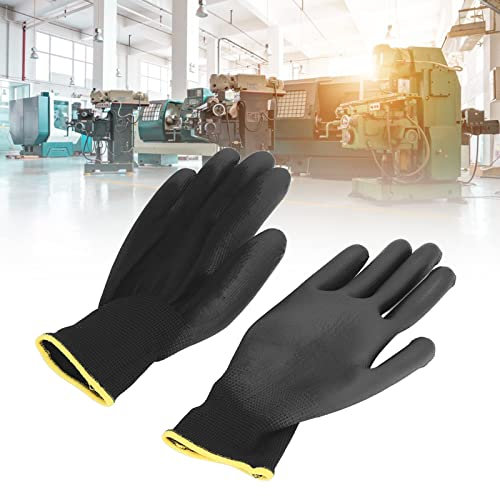 Fafeicy 10 Pairs Work Gloves, Anti Static PU Coated Safety Glove Set Kit, Nylon Breathable for Assembly and Electronics, with Knitted Cuff for Protection (Black 7S)