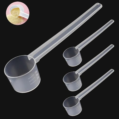 Jushion 4 Stück Dosierlöffel 5g, Messlöffel,Dosier-Löffel 5g,Dosierlöffel Transparent mit Skala 2g, 3g, 4g, 5g Waagen,Scoop 5g,Messlöffel Gramm,Dosier-Löffel 5g für Backen Kochen Kaffee Waschpulver