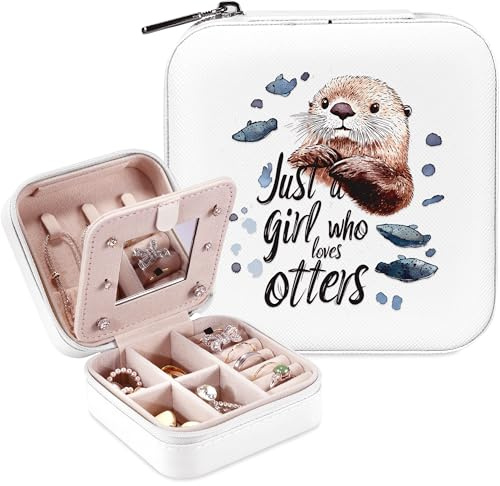 BJDAMAI Otter Jewelry Box, Gifts For Teens Girls Age 8-12, Otter Lovers Stuff Items Accessories Things Merchandise Decor Merch, Travel Ring Earrings Necklace Organizer Holder!