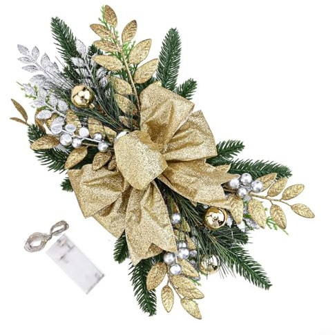 Ghirlanda natalizia a LED per scale di Natale, decorazione per caminetto, scale, tavolo, decorazione per interni ed esterni (oro)