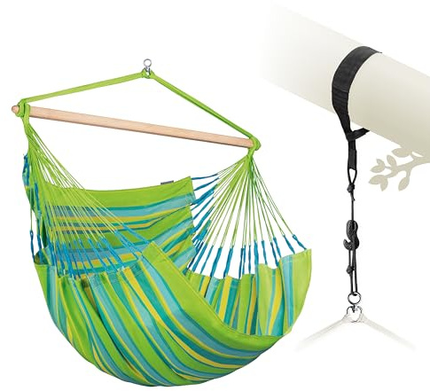 LA SIESTA® Domingo Hängesessel & Baum- & Pfosten-Befestigung - Wetterfest Hängesessel für Indoor Outdoor, Sitz Hängeschaukel für Garten Balkon, XL Hängesessel für 2 Personen - Kingsize, Lime