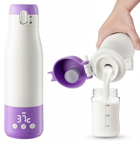 Accwork Chauffe Biberon Portable à Température Constante - Acier Inoxydable SUS316, 350ML Chauffe Biberon Nomade - Chauffage Rapide, Contrôle Intelligent de la Température