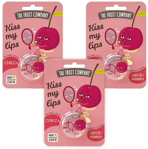 The Fruit Company Cherry Lip Balm | Moisturizes and Repairs with Butter and Shea Vitamin E | No Mineral Oils Kiss My Lips Pack of 3