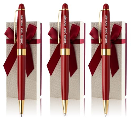 Yastar Coffret Stylos Personnalisés Hommes Femmes Auteurs Journalistes | Stylos Bille Cadre Élégants 6 Recharges d'Encre Noire Gravure de Messages et Noms Différents Lot de 3 Stylos Bille