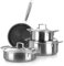 Batería de ollas Tri-ply, Set de ollas y sartenes de acero inoxidable de triple capa, Ollas antiadherentes para inducción y todos los tipos de cocina, aptas para horno hasta 220 °C. (7 piezas)