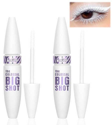 2 Stück Weiße Wimperntusche,15ml Weiße Mascara,5D Weiß Wimperntusche Mascara Primer White,Durable Wasserfest,Langlebige Volumizing CurlingKein Verklumpen,Geeignet für Party-Augen-Make-Up