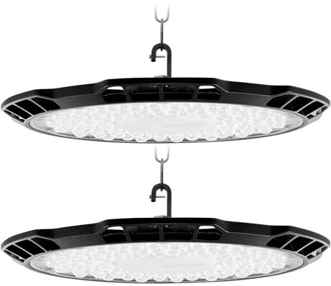 Viugreum 2*500W Led Industriel UFO, 6500K 50000LM Lampe d'atelier à LED IP65 Étanche avec câble de 2.5ft, Projecteur LED 500W avec Chaîne et Câble de Sécurité pour Entrepôt, Atelier, Usine et Garage