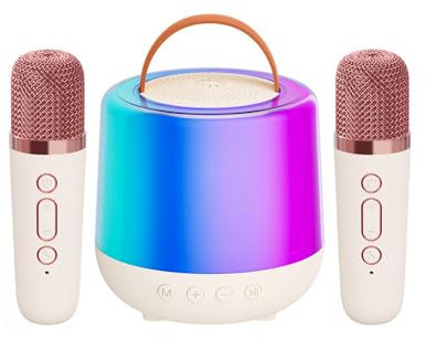 Hanzete Mini microphone et haut-parleur sans fil avec 2 microphones pour la maison KTV Kit de karaoké avec lumière LED colorée Microphone portable haut-parleur karaoké fête d'anniversaire bureau
