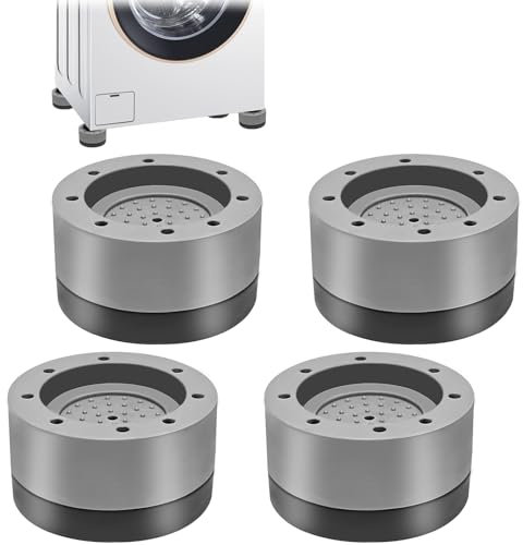 Bukuhlio 4 Pièces Pieds Anti-Vibration Universels - Amortisseurs Lave-Linge avec Patins en Caoutchouc pour Machines à Laver/Sèche-Linge/Meubles