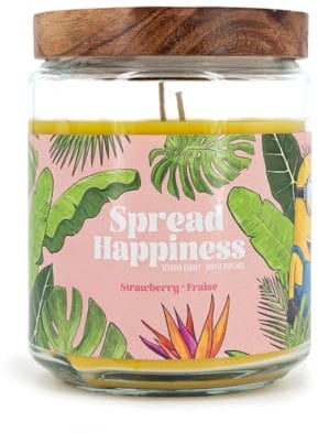 Minions Duftkerze im Glas | Spread Happiness | Duftkerze Fruchtig | Duftkerze Groß (510g) | Lustige Geschenkidee | Kerzen lange Brenndauer (80h)