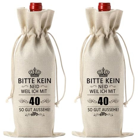 2 Stück 40 Geburtstag Weinflasche Tasche, Geschenk 40 Geburtstag Mann und Frauen, Wein Geschenkbeutel Jute Weinbeutel Geschenktüten Flaschen, Geburtstagsgeschenk für Frau, Ehefrauen, Männer, Freunde