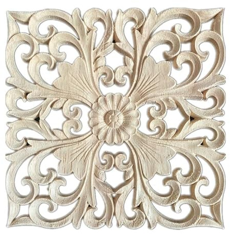 WANGSHAOWEI Holzornamente 10-40cm Blumenschnitzerei Naturholz Applikationen for Möbel Schrank unbemalt Holzleisten Aufkleber Dekofiguren Holzornamente FüR MöBel(20x20cm)