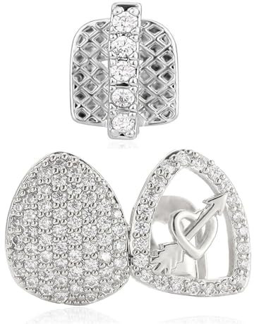 Hiphop Iced Out 5a Zirkon Pfeil Herz Zahn Grills Vergoldet Rock Cubic Zirkonia Zahn Zähne Grills Kappen für Frauen Männer Geschenk,Silber