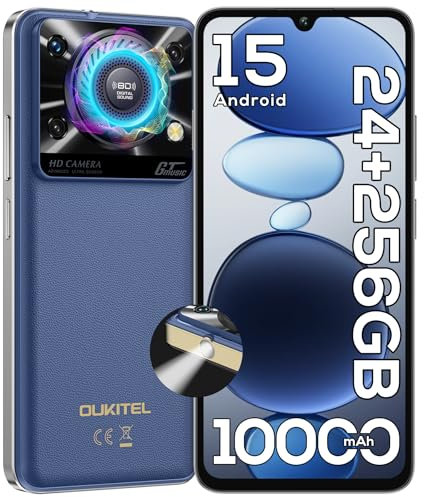 OUKITEL C60 PRO Android 15 Mobile Phones(307g)-10000mAh Battery, 24GB+256GB/1TB, 6.88 Display Smartphone, 110dB Speaker, 120LM Flashlight, 13MP Camera, 4G Dual SIM Free Phone Unlocked, NFC/GPS/OTG