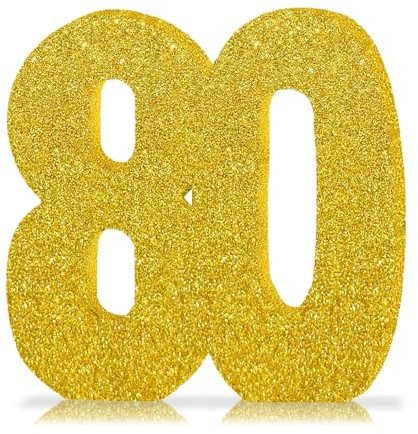 Number 80 Glitter Table Decoration Centrepiece Gold,80th Birthday Table Decorations for Women Men,20cm Sparkly 80 Sign Table Number Topper for Birthday Wedding Anniversary Table Decorations