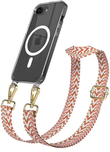 EAZY CASE Handykette - Verstellbares Taschenband kompatibel mit iPhone 16e, Schulterriemen, Handykordel mit Silikon Hülle, Qi Charging kompatibel, Umhängetasche, Blau Rot Gold