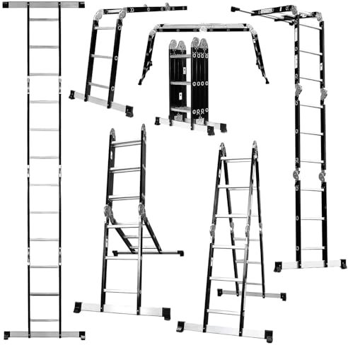 12-Tread Heavy Duty Combination Ladder with Non-Slip Platform, Steel Frame & Aluminum Rungs, 150kg Maximum Load Capacity for Industrial and Home Use