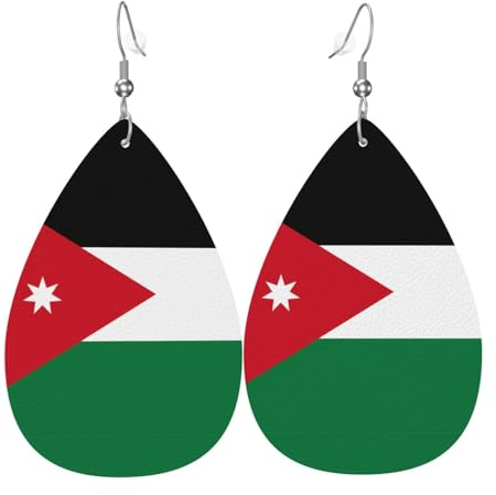 Die tropfenförmigen Leder-Ohrringe mit jordanischer Flagge sind ein luxuriöses und modisches Accessoire, das für Frauen geeignet ist und individuellen Charme zeigt.