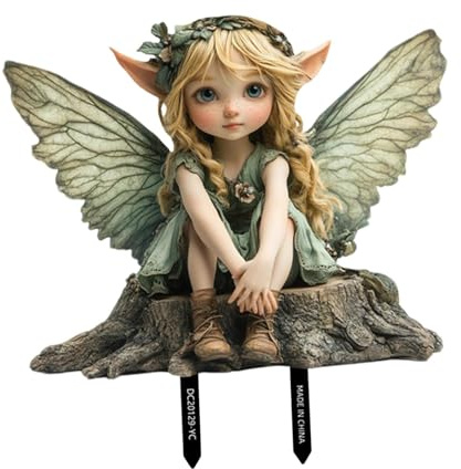 KiBcsLic Fee Gartenstecker Als Außenschmuck Und Gartenfigur Eine Terrassendeko Und Als Wetterfeste Elfenfigur für Höfe Und Blumenbeete, Mehrfarbig, 26.9 X 21.6 cm