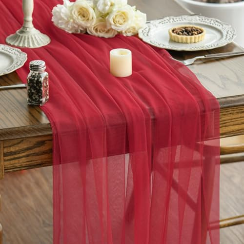 Artoid Mode Tischband Gaze Rot Tüll Tischläufer 150x300 cm, Weihnachten Hochzeit Tisch Dekoration Urlaub Party Geburtstag Dekor