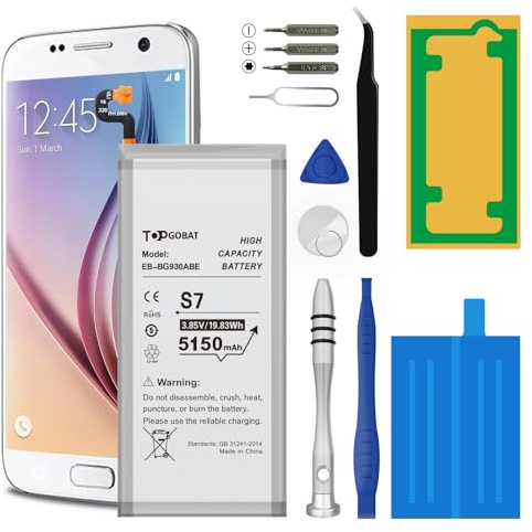 TOPGOBAT Ersatzakku für Samsung Galaxy S7, 5150 mAh hohe Kapazität, kompatibel mit Samsung Galaxy S7 Modellen (G930, G930V, G930A, G930T, G930P, G920V) mit Werkzeugsatz, EB-BG930ABE