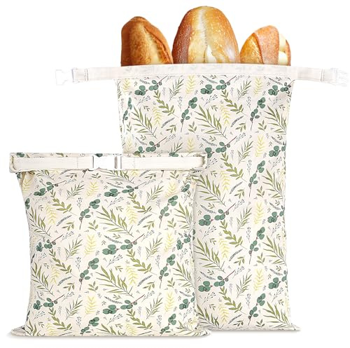 2 Pcs Sacs a Pain Tissu Réutilisables en Polyester avec Doublure en Cire d'abeille Sac à Pain pour Conserver le Pains Beeswax Bread Bag Conservation Croissant Baguette Fruits Légumes-43*30cm(Feuille)