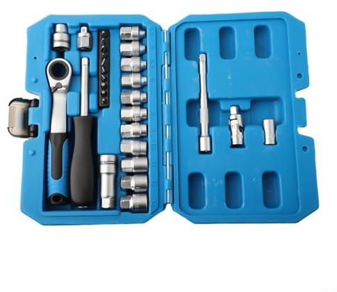 Core Ratchet Socket Wrench Kit, 29-Piece Chrome Vanadium Steel Set with 11 Sockets, 10 Bits, Extensions & Adapter, for Automotive and DIY Repair