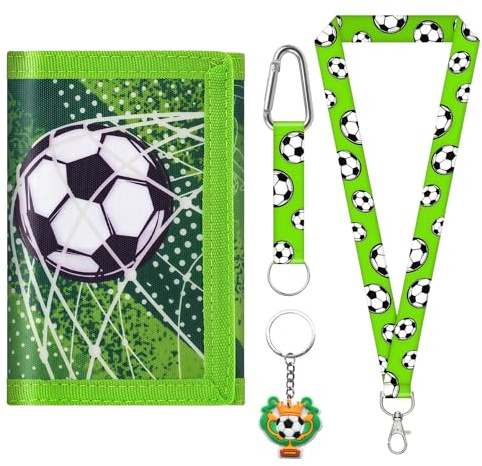 Ronronner Brustbeutel Kinder, Brustbeutel Kinder Fußball Design Portmonee, mit 2 Tragebändern & Schlüsselanhänger, für Kleingeld & Ausweis - Fußball Geschenke für Jungs
