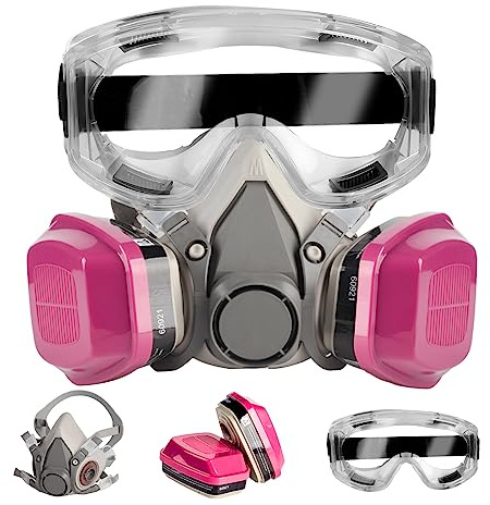 TYAKRI Reusable Half Facepiece 6200 - Respirator Mask with 60921 Filters, Dust Face Cover with Safety Goggles, Safety Spray Painting Face Mask, Half Face Gas Mask for Dust,Fumes,Sanding,Gas,Vapor