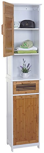 Mendler Hochschrank HWC-A85, Badschrank Badregal Bambus, MVG-Zertifiziert 180x40x31cm weiß