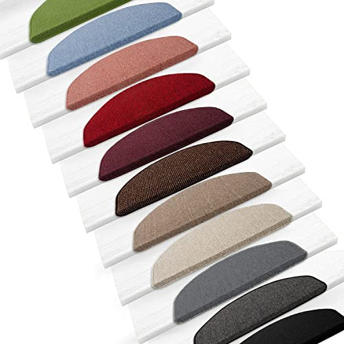 Floordirekt 15x Treppenstufen Matten, Stufenmatten innen für Treppe, Treppenteppich, selbstklebend, Teppich für Treppenstufen, Treppenschutz, Stufenteppich (London, Silbergrau, 65x23 cm, Halbrund)