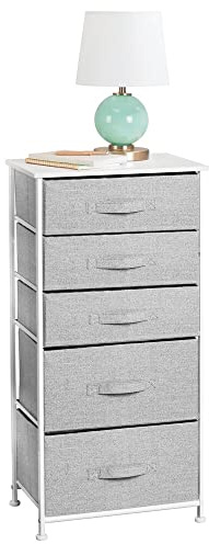 mDesign Kommode aus Stoff – praktischer Schrank Organizer mit 5 Schubladen in 2 Größen – Aufbewahrungssystem für Schlafzimmer und kleine Wohnräume – grau und weiß