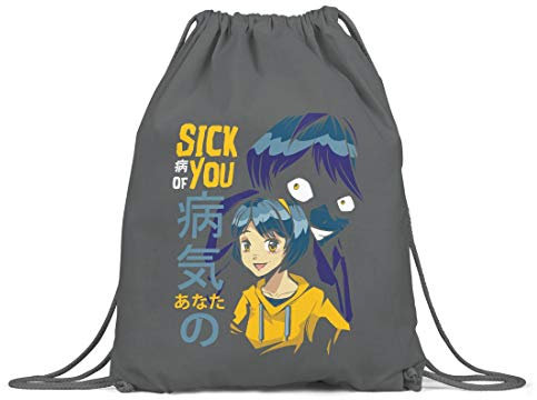 BLAK TEE Anime Girl is Sick of You Organic Cotton Drawstring Gym Bag Grey