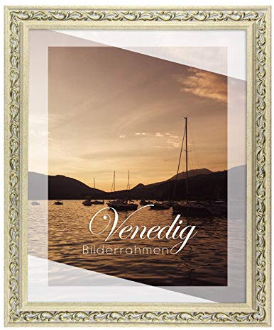 BIRAPA Venedig Massiv-Holz Venedig 50x70 cm in Farbe Beige Gold - Bilder-Rahmen Gold Vintage - Foto-Rahmen Collage