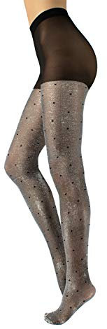 CALZITALY Collant Opaque Brillant, Or, Argent, Collants Pois, S-M, L-XL, XXL, 3XL, 4XL, 20-60 DEN, Made in Italy(S-M, Argent/Pois)