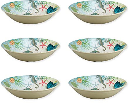 UPware Seahorse Melamine Bowl Set, Round Bowls for Pasta, Rice, Soup, and Salad, BPA-Free, Dishwasher Safe, Shatter-Proof, Multicolor, 8 Inch, Set of 6