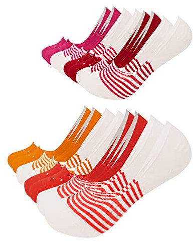 FOOTNOTE 8 Paar Unsichtbare Sneaker Socken Footies Füßlinge Invisible Socks mit Silikon Orange-Rot 39-42