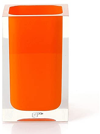 Gedy Auckland Zahnbürstenhalter für Badezimmer, Orange, Maße und Gewicht: 11 x 7,2 x 7,2 cm & 0,29 kg, Zahnbürstenhalter aus hochwertigem, transparentem Harz, Design R&E, handgefertigt, 2 Jahre