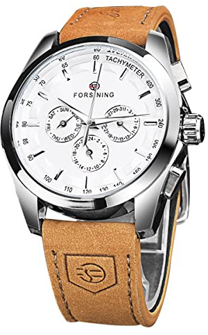 FORSINING Mechanische Armbanduhr Herren Automatische Selbstaufziehende Militäruhr Echtes Lederband Wasserdicht Leuchtend Casual Business