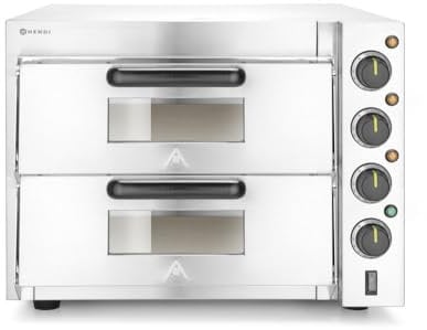 HENDI Doppeldeck-Pizzaofen, Silber, 50˚C bis 350˚C, 230V, 3000W, 580x560x(H)435mm