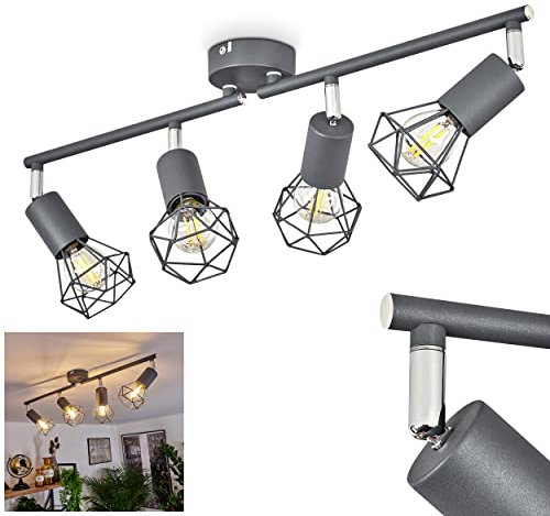 Deckenleuchte Baripada, Deckenlampe im Industrial Design aus Metall in Anthrazit/Chromfarben, moderne Leuchte m. verstellbaren Schirmen in Gitter-Optik u. Lichteffekt, 4-flg, E14, ohne Leuchtmittel