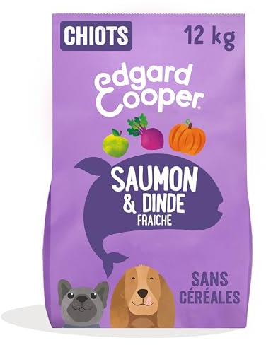 Edgard Cooper Croquettes pour Chiens et Chiots, (Saumon et Dinde 12 kg), Viande Fraîche et Ingrédients Naturels, Sans Céréales, Sans Sucres Ajoutés