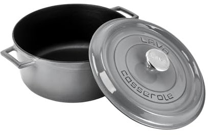 Lava Premium Serie - runde Kochtopf aus Gusseisen, 24 cm, Majolik Grau